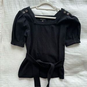 Anthropologie Current Air Small Petite Black Blouse Puffed Sleeve